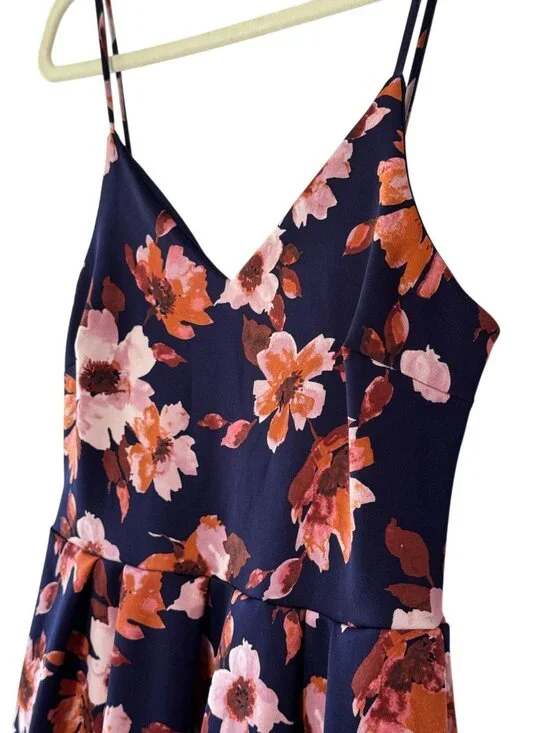 Soprano Large Blue Floral Sleeveless Fit and Flare V Neck Stretch Mini Dress - Picture 4 of 8